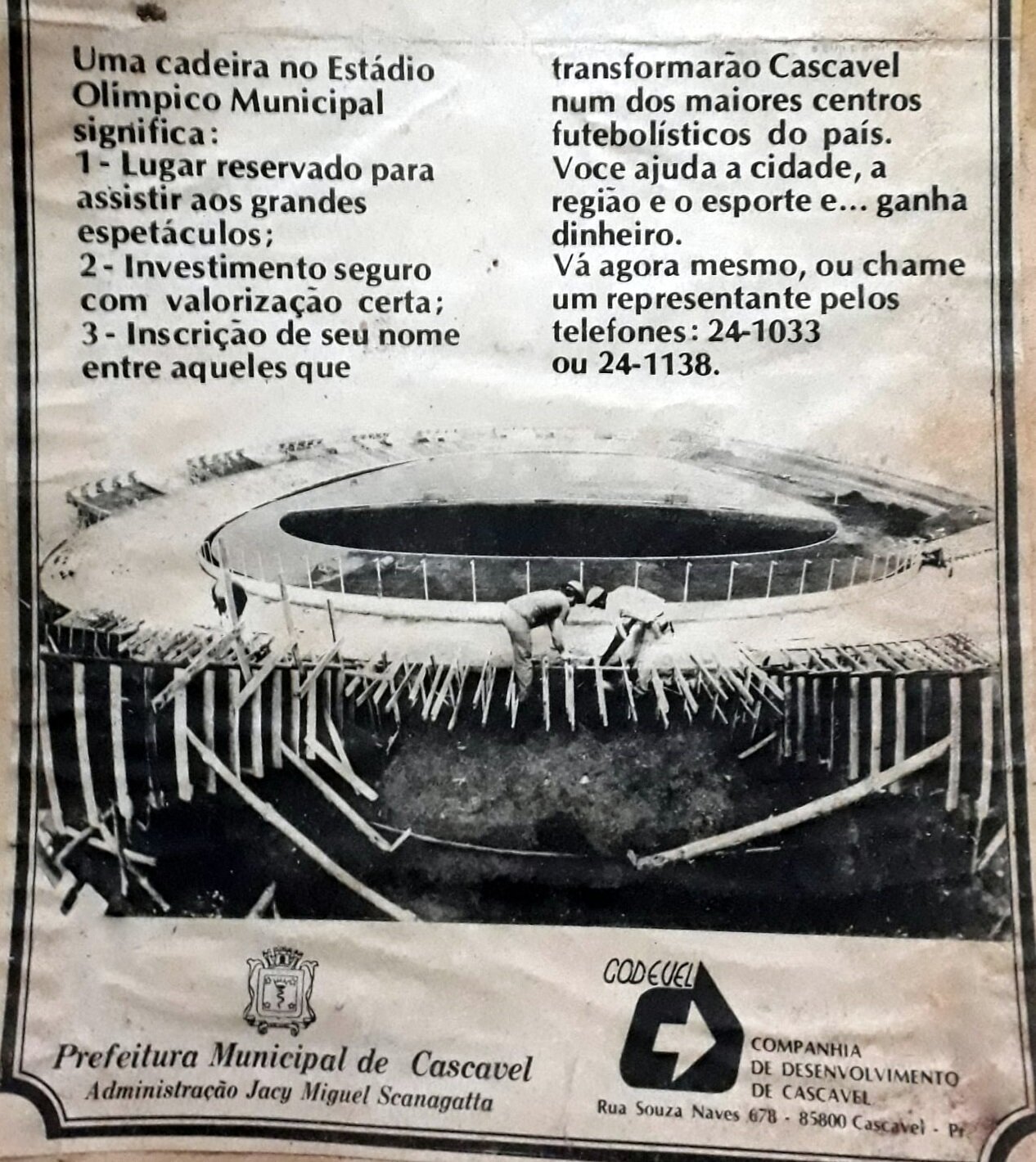 Venda de cadeiras cativas no Estádio Olímpico Regional - 1981